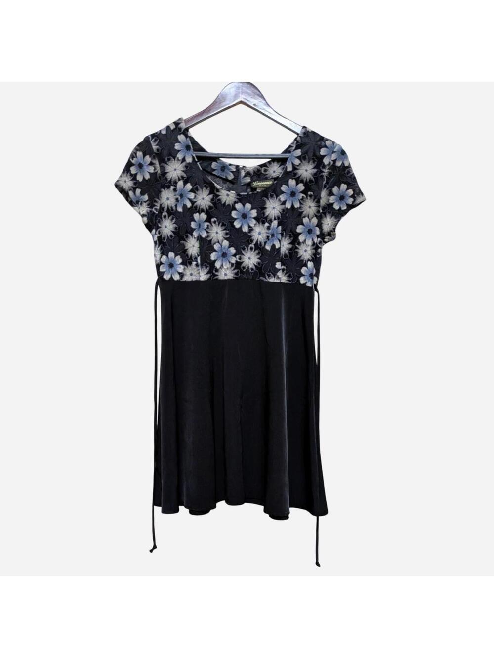 1990s Eminance USA Burnout Daisy Print Empire Waist Mini Dress Side Ties Small
